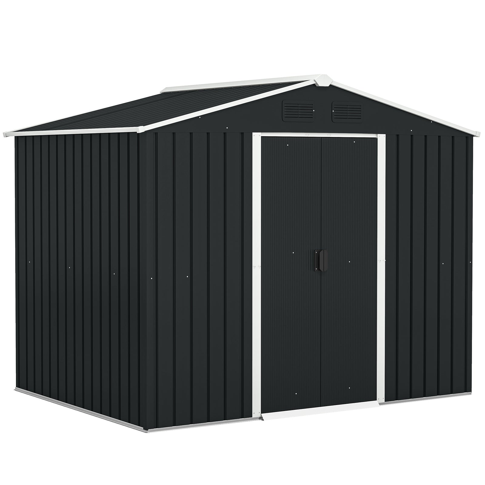 7.7 x 5.7ft Metal Garden Shed, Galvanised Outdoor Tool Storage House with Ventilation Slots and Sliding Doors, Grey