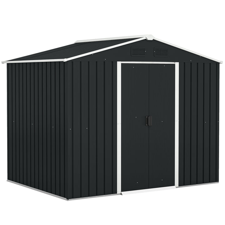 MCL 7.7 x 5.7ft Metal Garden Shed, Galvanised Outdoor Tool Storage House with Ventilation Slots and Sliding Doors, Grey