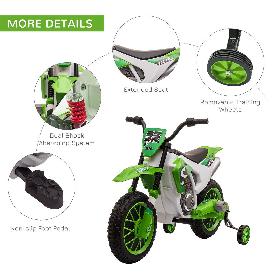 12V Kids Electric Motorcycle Ride-On, with Training Wheels, for Ages 3-6 Years - Green