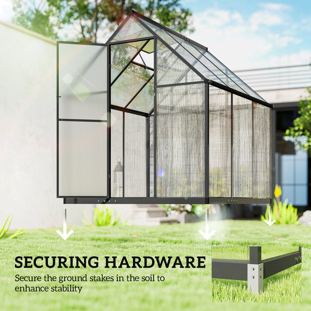 Polycarbonate Greenhouse with Swing Door and Adjustable Window, Walk-in Greenhouse with Rain Gutter, 6 x 6.5ft