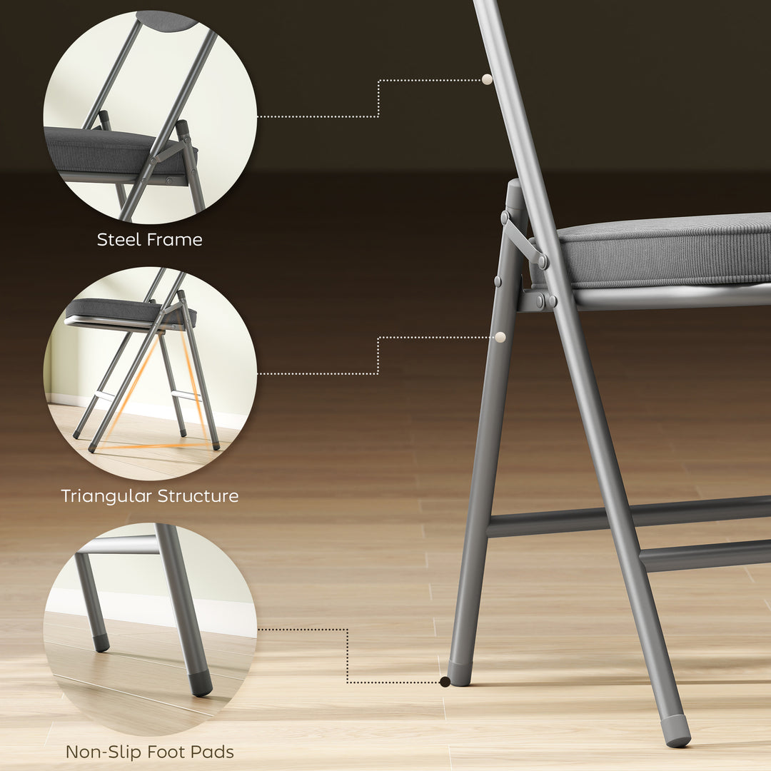 Set of Four Folding Corduroy Seat Chairs - Grey