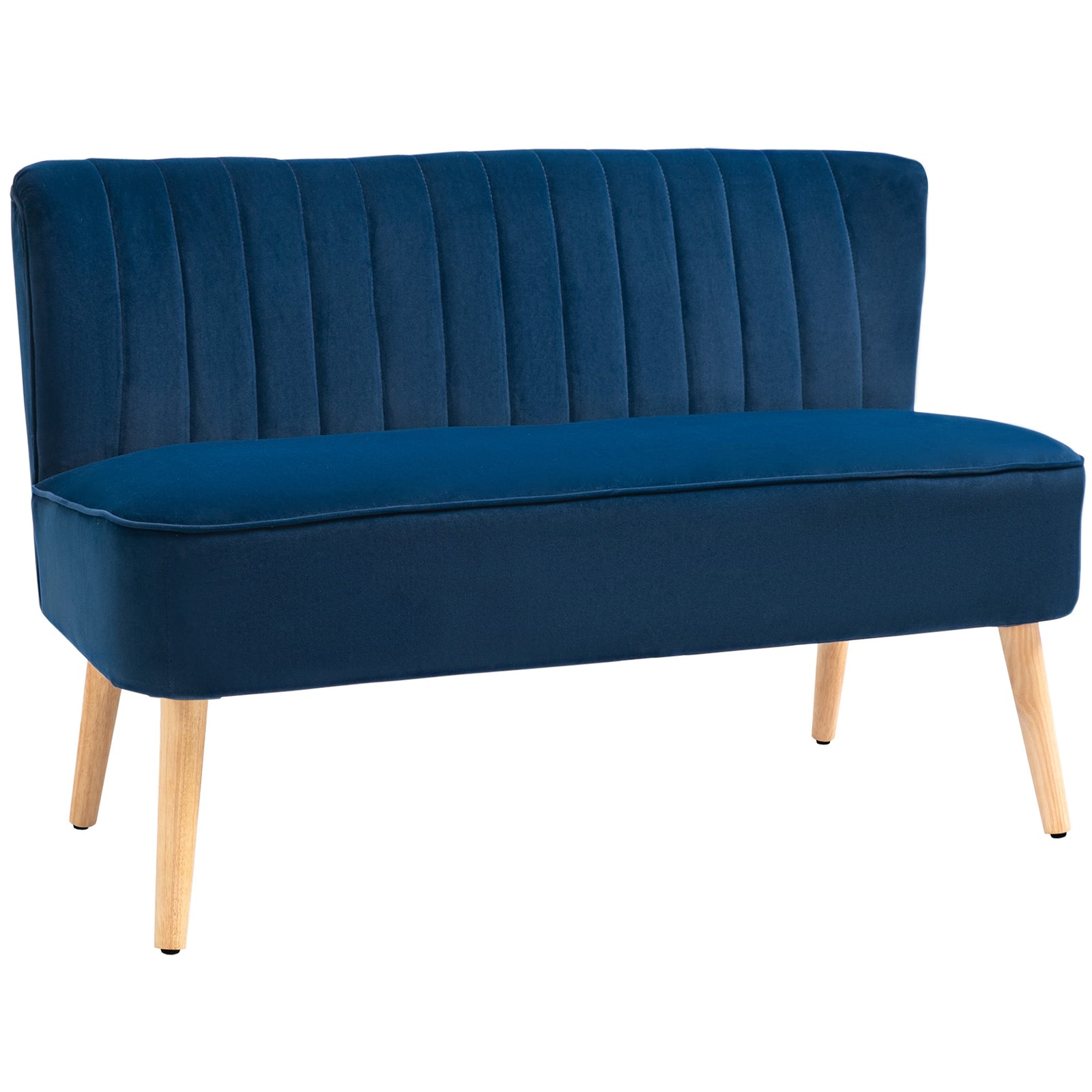 Modern Velvet Double Seat Sofa w/ Wood Frame Foam Padding High Back Soft Comfortable Compact Couch Blue