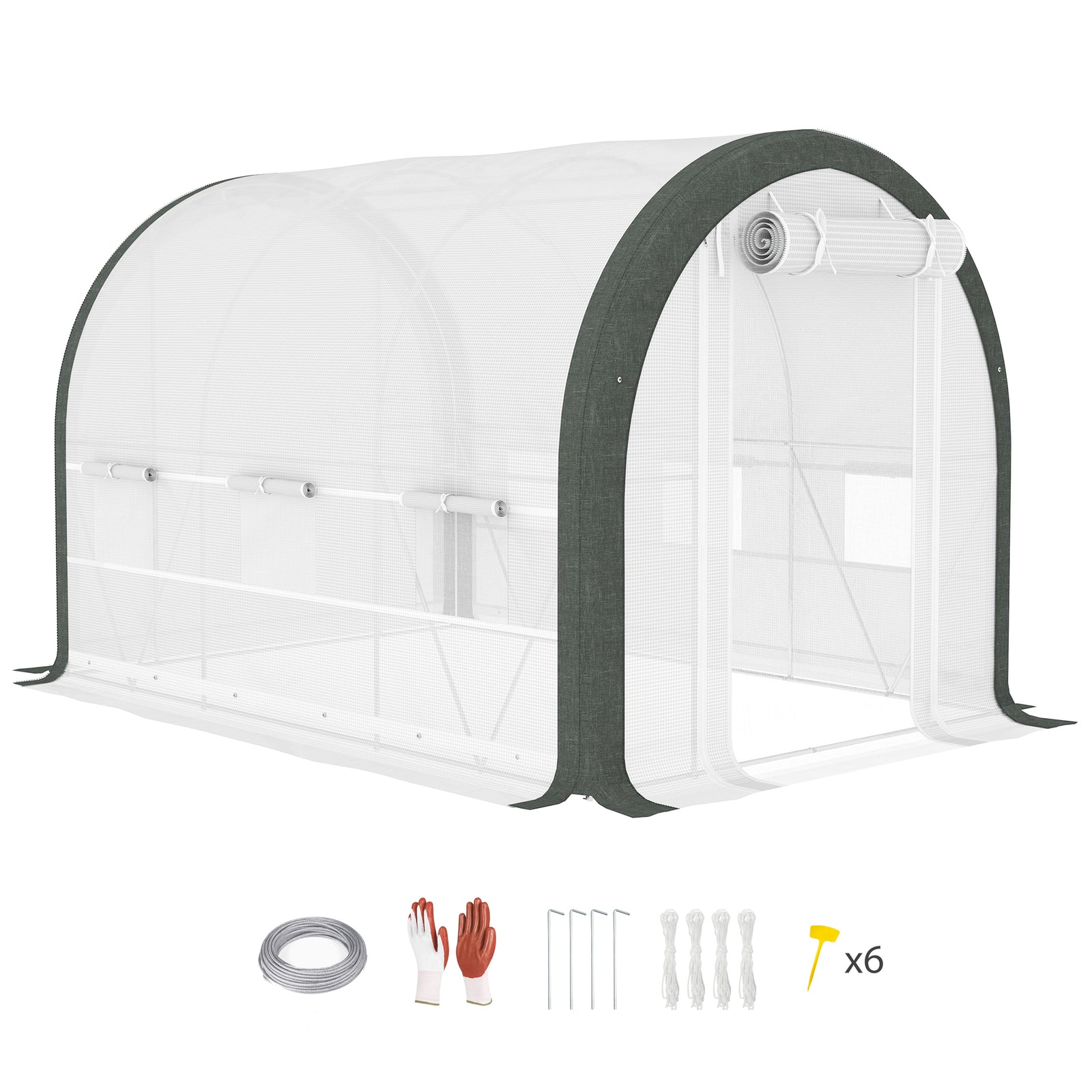 3 x 2(m) Walk-In Tunnel Greenhouse, with Accessories - White