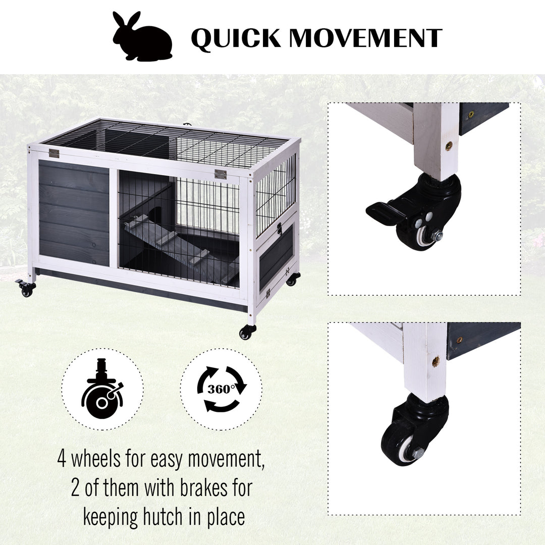 Rabbits Indoor Fir Wood Lift-Top Hutch Guinea Pigs Hutches-Grey and White