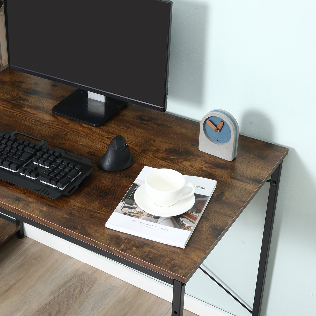Reversible Computer Desk with Storage Shelves on Left or Right, Industrial Reversible Writing Desk for Home Office, Study, Easy Assembly, 120 x 64 x 121cm, Rustic Brown and Black