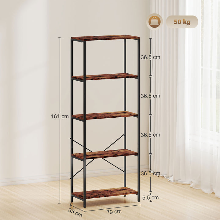 MCL 5-Tier Bookshelf, Industrial Bookcase with Metal Frame - Rustic Brown and Black