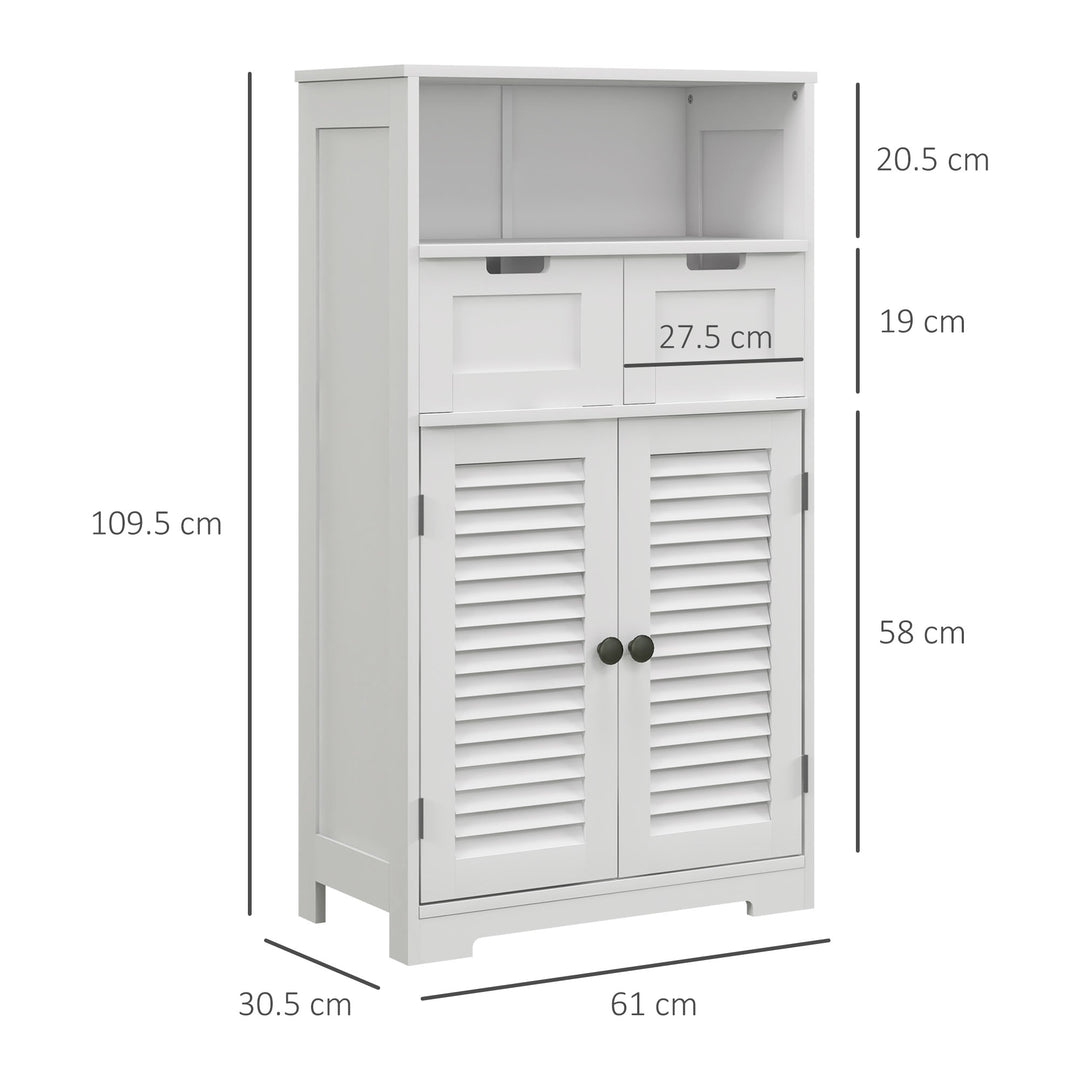 Three-Part Bathroom Storage Unit, with Shelf, Drawers & Cupboard - White