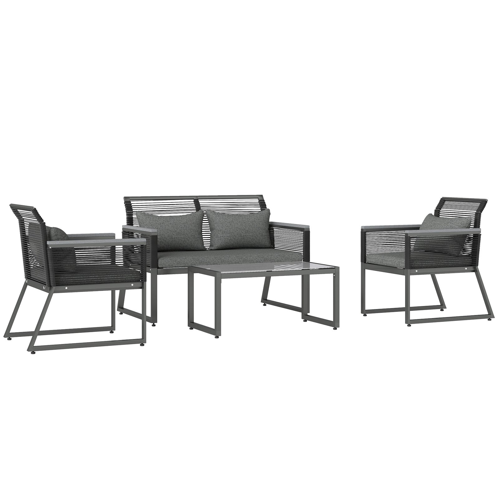 4 Pieces Rattan Garden Furniture Set - Charcoal Grey
