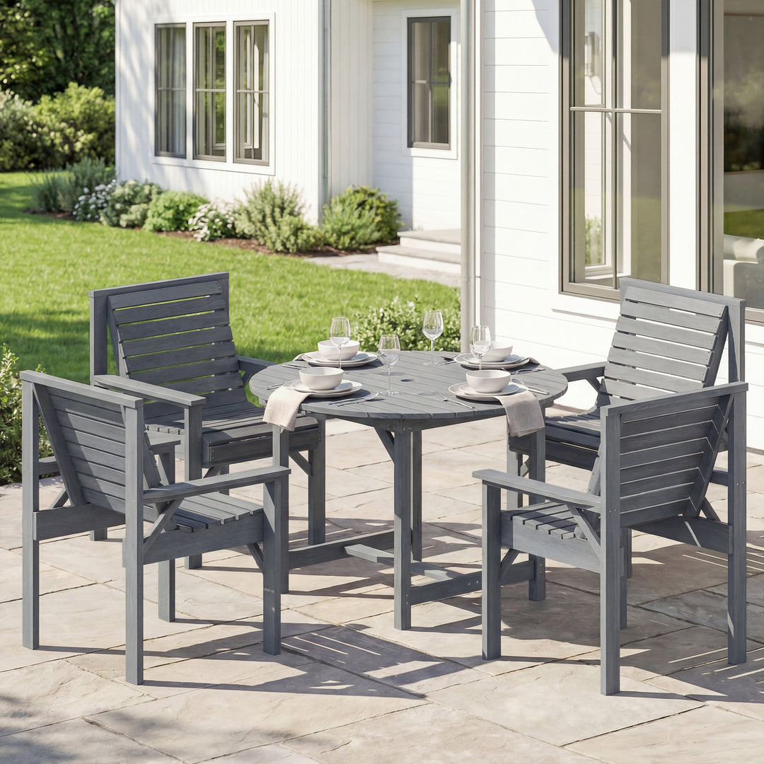 5 Pieces Garden Dining Set with Parasol Hole, Round Outdoor Table and 