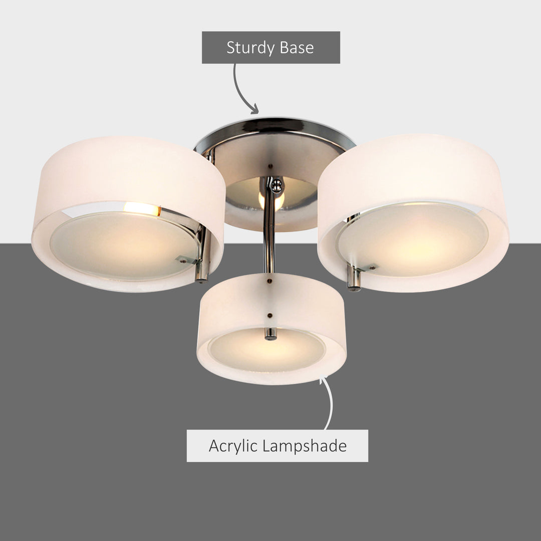 MCL Acrylic Lamp Indoor 3 Light Pendant Chandelier Flush Mount Office Living Room Bedroom w/ Chrome Finish