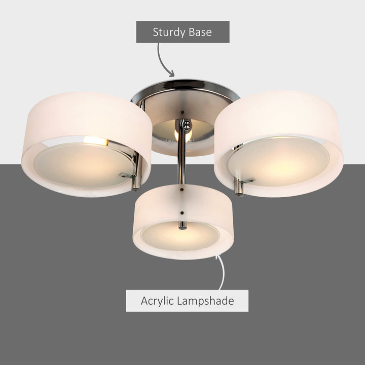MCL Acrylic Lamp Indoor 3 Light Pendant Chandelier Flush Mount Office Living Room Bedroom w/ Chrome Finish