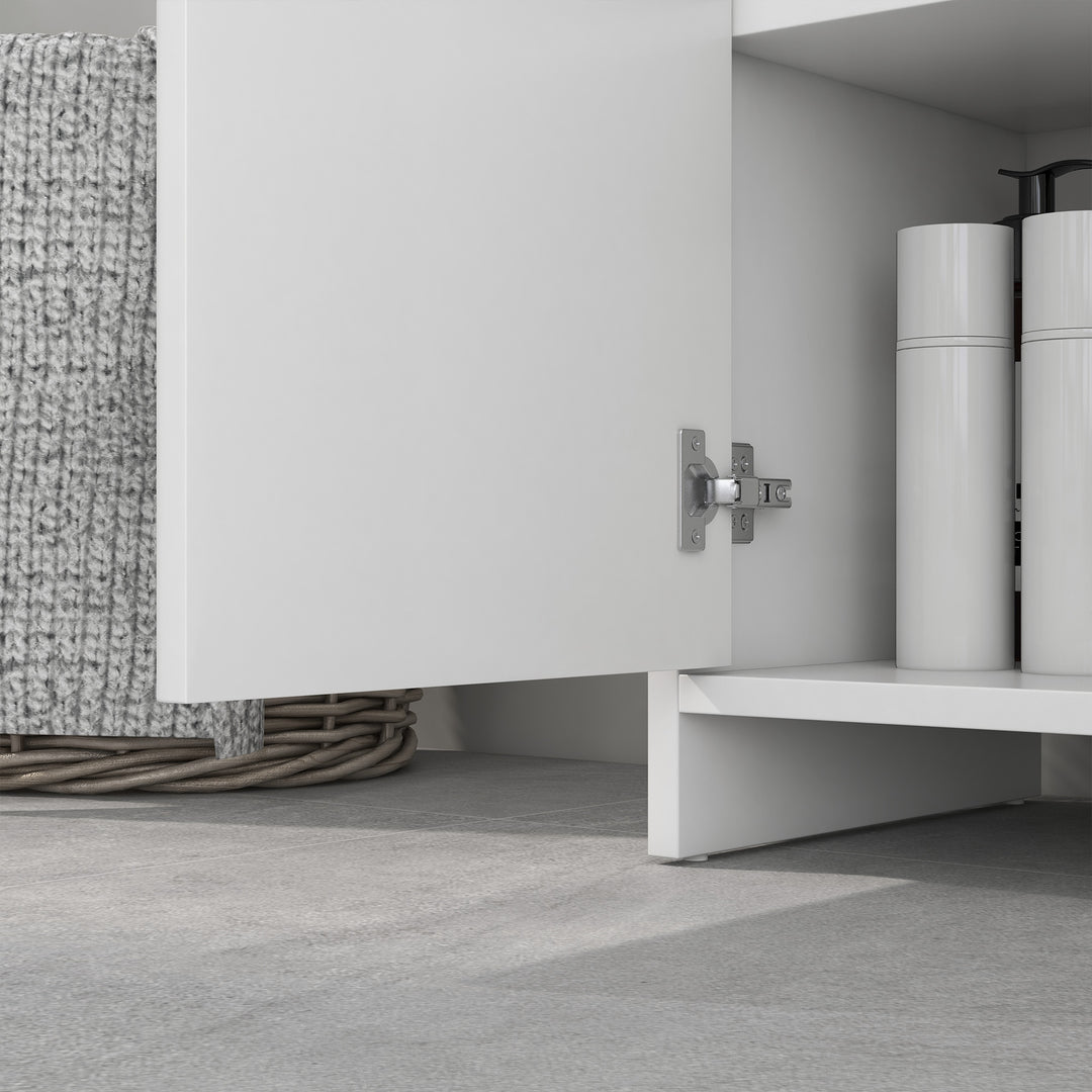 Under Sink Bathroom Cabinet, Freestanding Under Sink Cabinet with 2 Doors and Shelf for Basin without or with Pedestal, White