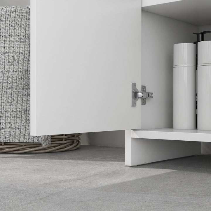 Under Sink Bathroom Cabinet, Freestanding Under Sink Cabinet with 2 Doors and Shelf for Basin without or with Pedestal, White
