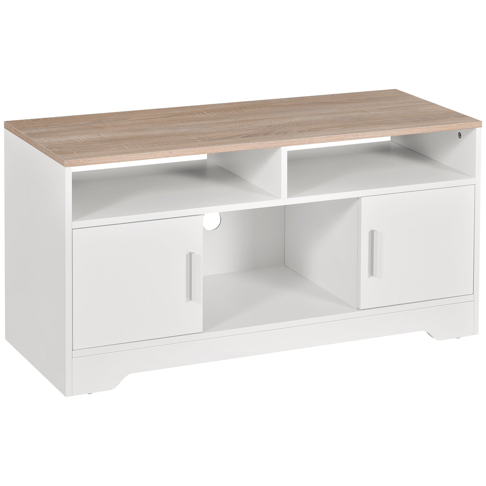 TV Stand Cabinet up to 50", Modern TV Unit with Storage, Open Shelves and Cable Management for Living Room, Bedroom, White
