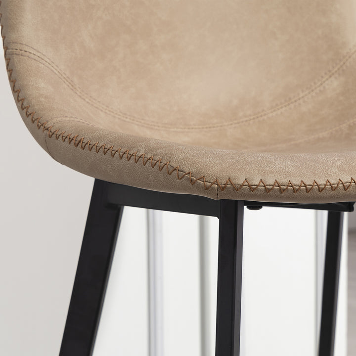 MCL Bar Stools Set of 2, PU Leather Dining Stools with Backrest, Footrest, for Kitchen, Counter, Breakfast Bar, Light Brown