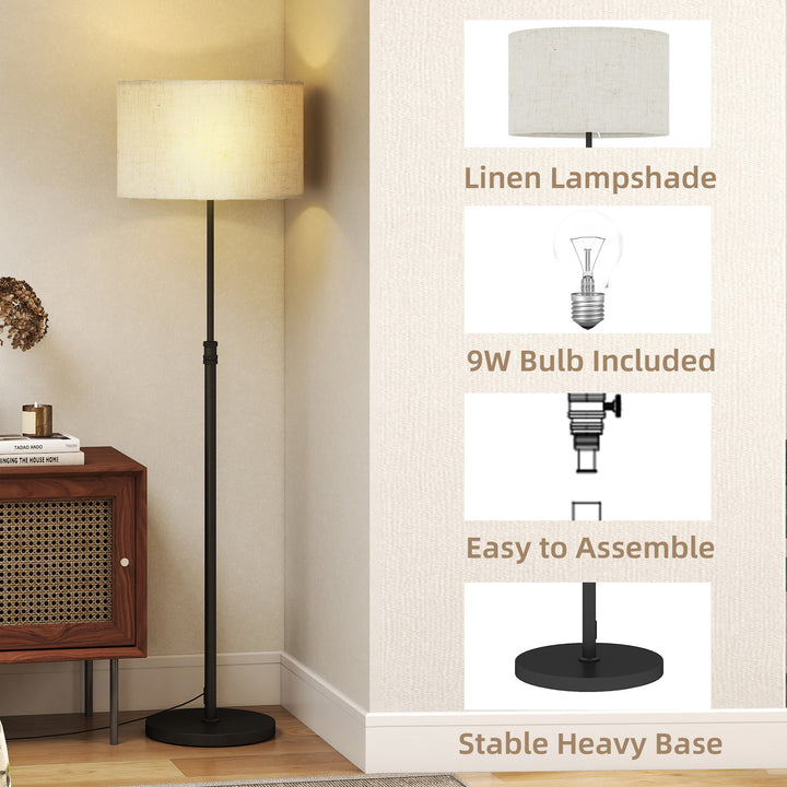 Floor Lamp with Remote, Height Adjustable Standing Lamp with Linen Sha