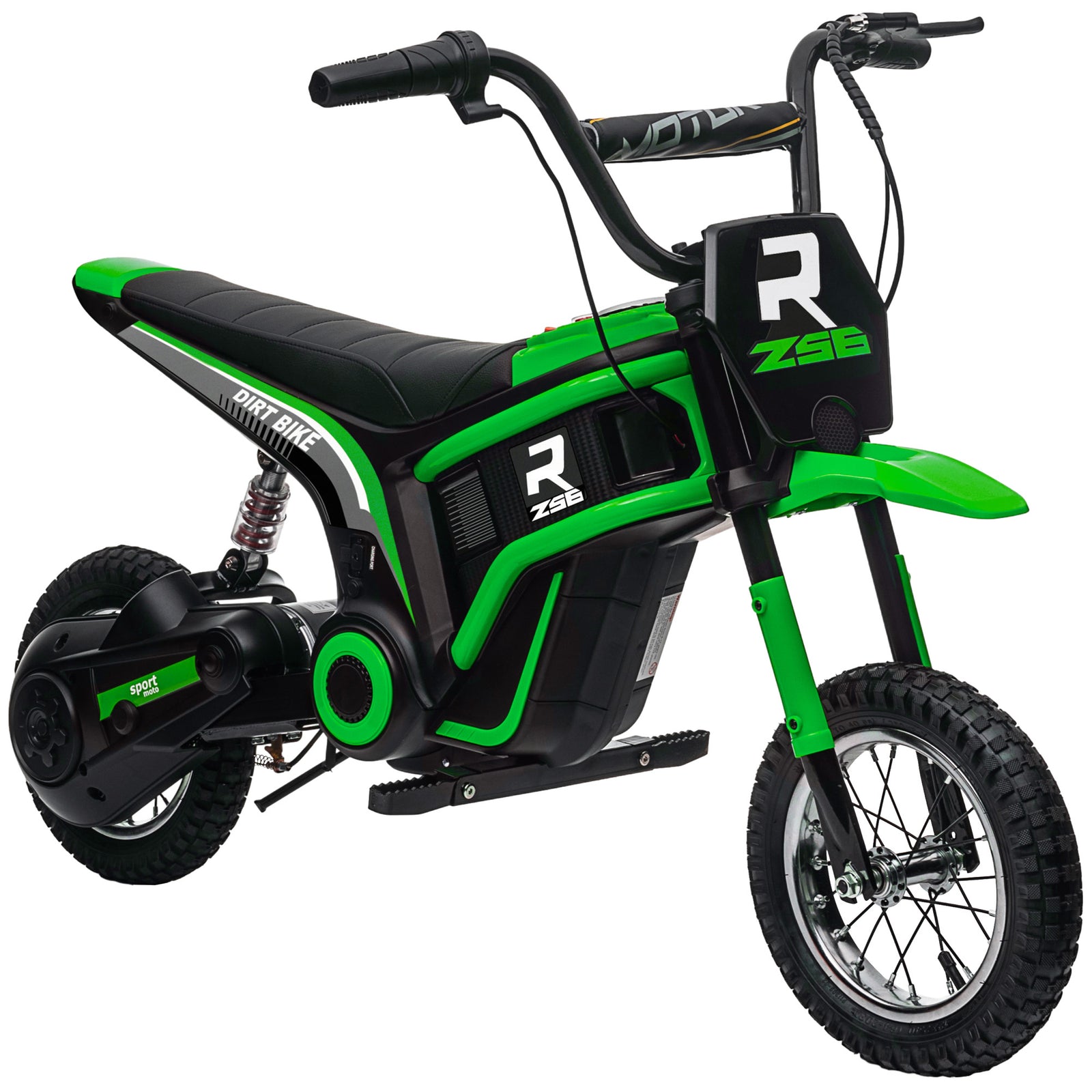 24V Electric Motorbike with Twist Grip Throttle, Music, Horn, 12" Pneumatic Tyres, 16km/h Max Speed - Green