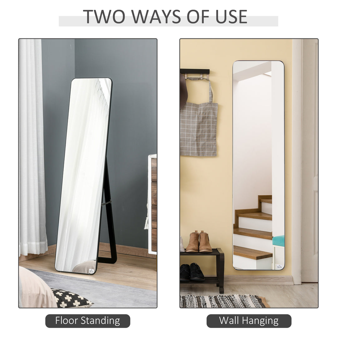 HOMCOM Full Length Mirror, Free Standing or Wall Hanging, Tall Full Body Mirror for Bedroom, Hallway, Black | Aosom UK