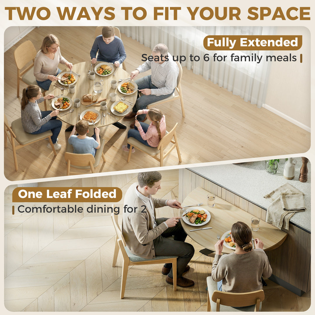 Folding Dining Table, Drop Leaf Table with Adjustable Feet, Natural - view 4