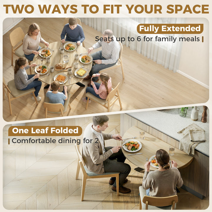 Folding Dining Table, Drop Leaf Table with Adjustable Feet, Natural - view 4