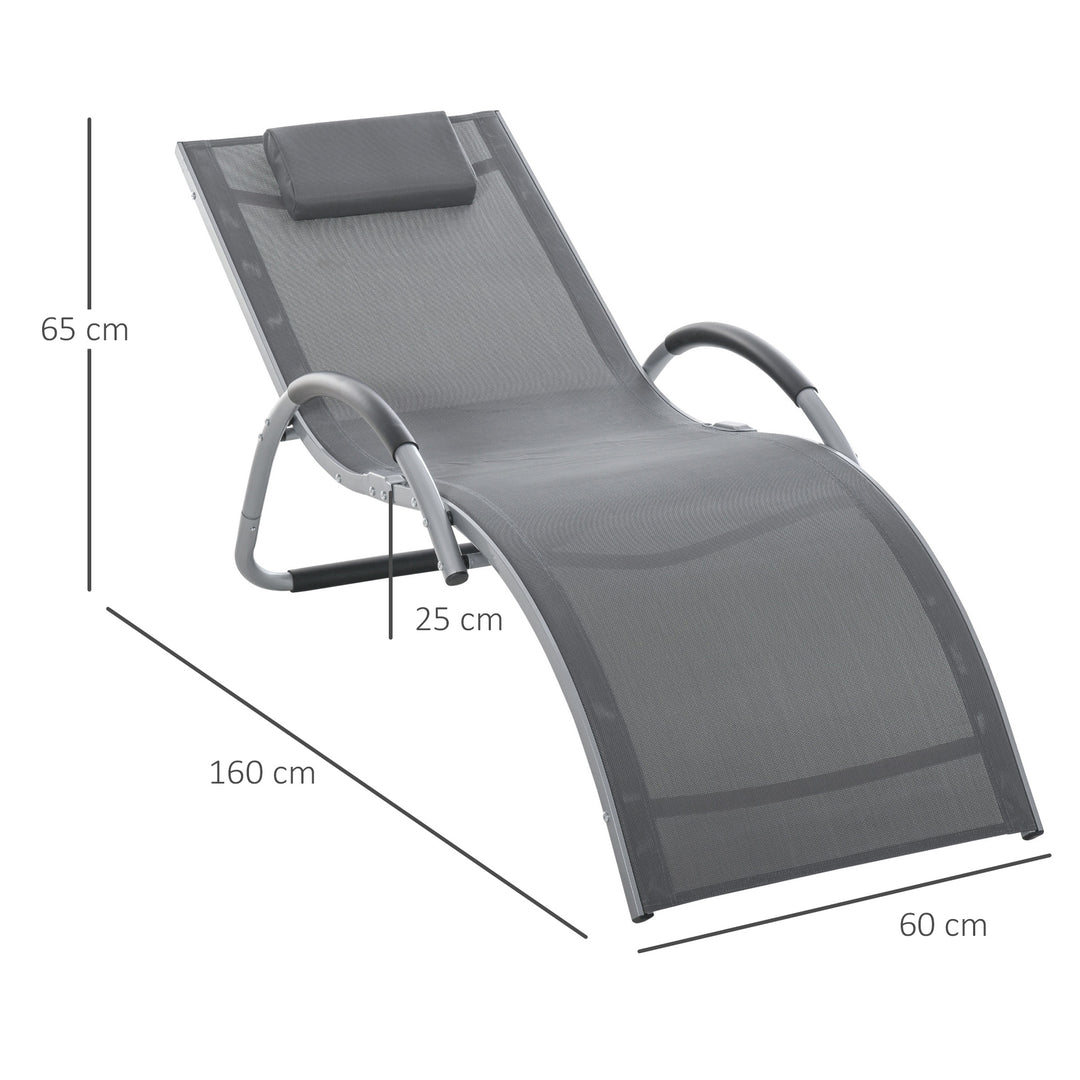 Sun Lounger Reclining Chair Portable Armchair with Pillow for Garden Patio Outside Aluminium Frame, Dark Grey