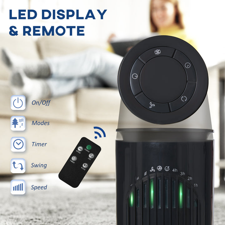 30'' Freestanding Tower Fan, 3 Speed 3 Mode, 10h Timer, 70 Degree Oscillation, LED Light, 5M Remote Controller, Dark Grey