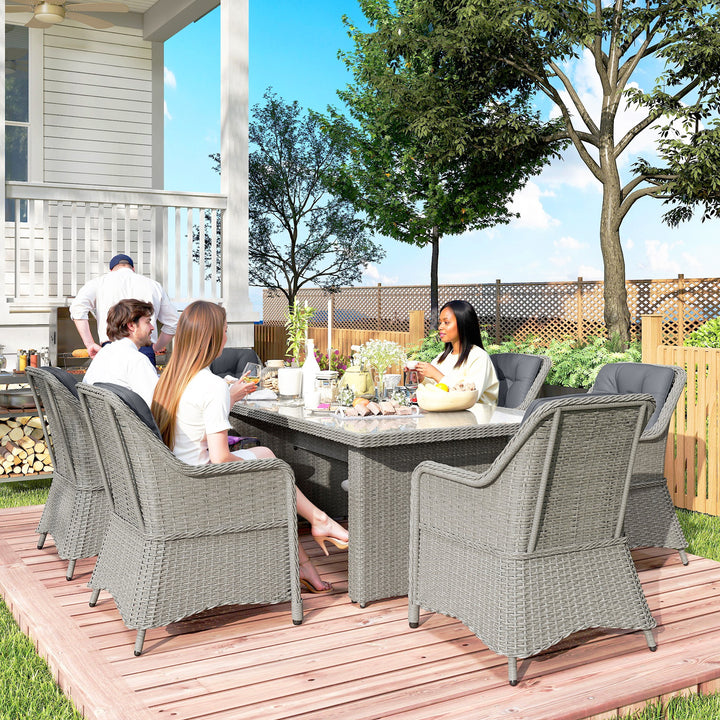 Seven-Piece Rattan Dining Set - Mixed Grey