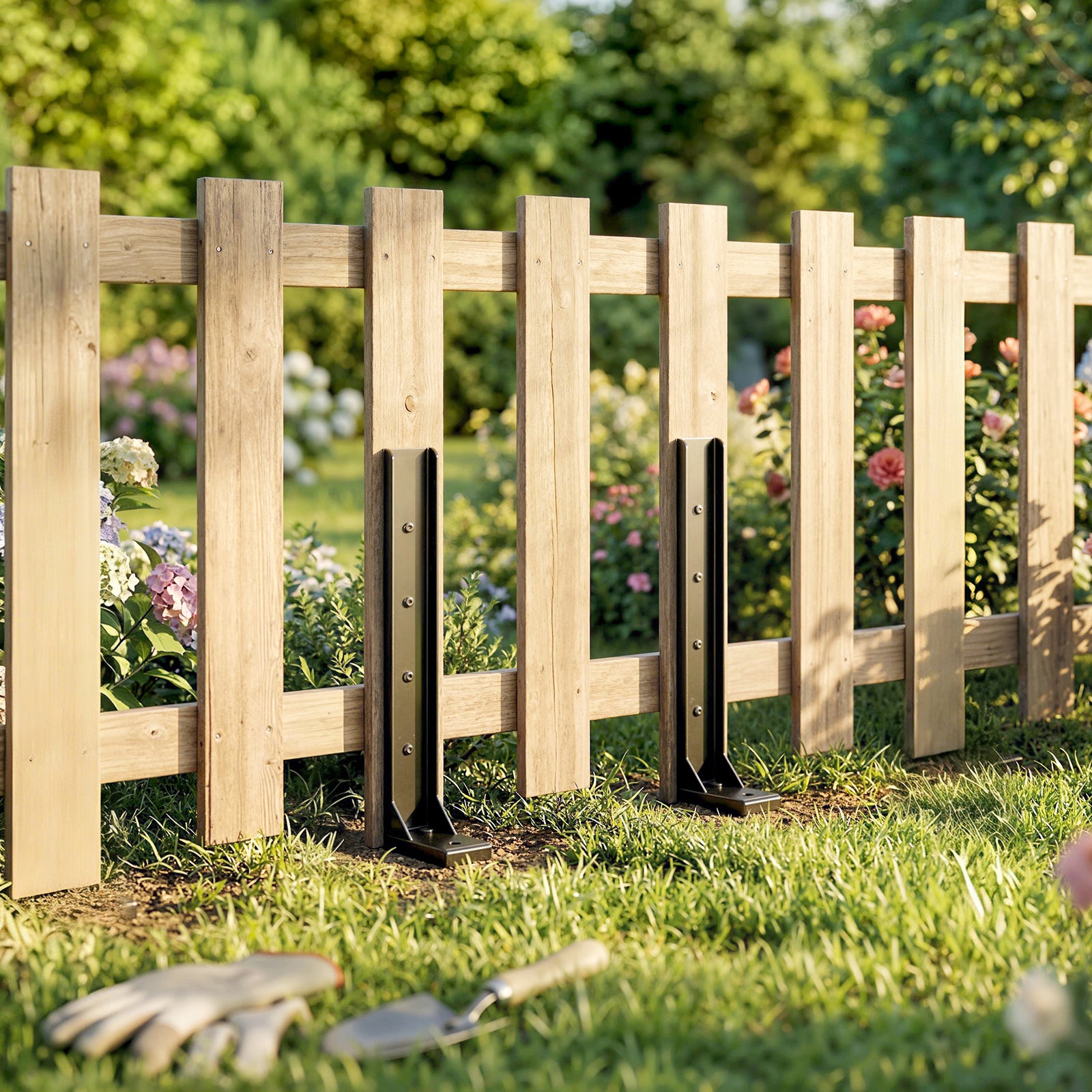 2 Pack Fence Post Repair Kit, 81 cm Metal Fence Post Support with Dril