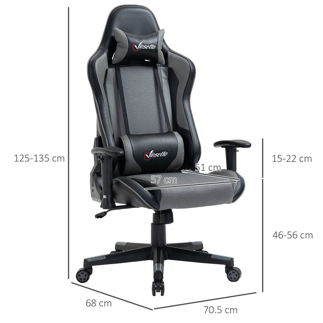 Vinsetto Gaming Chair Racing Style Ergonomic Office Chair High Back Computer Desk Chair Adjustable Height Swivel Recliner with Lumbar Support, Grey