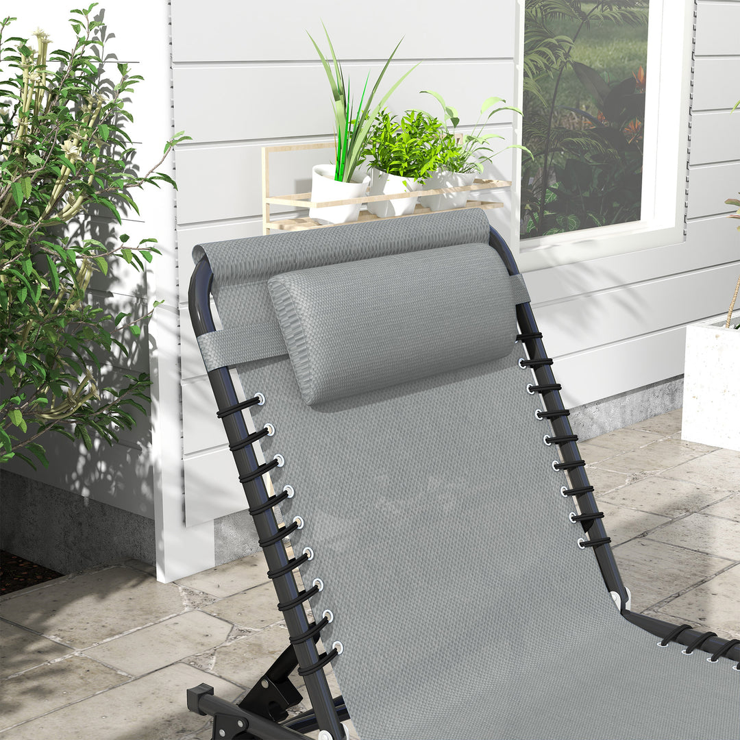 Folding Sun Lounger, with Four-Position Back - Light Grey