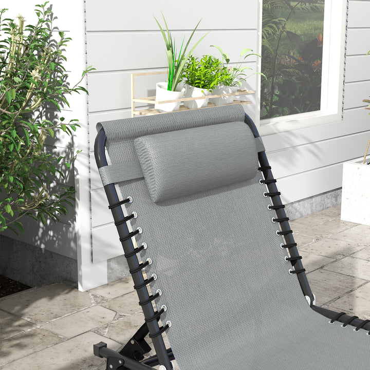 Folding Sun Lounger, with Four-Position Back - Light Grey