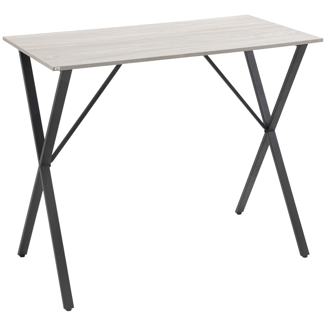 120 cm Rectangular Bar Table for 4 People, Modern Breakfast Bar Table with Wood Effect Tabletop, Steel Legs, Coffee Desk for Living Room, White