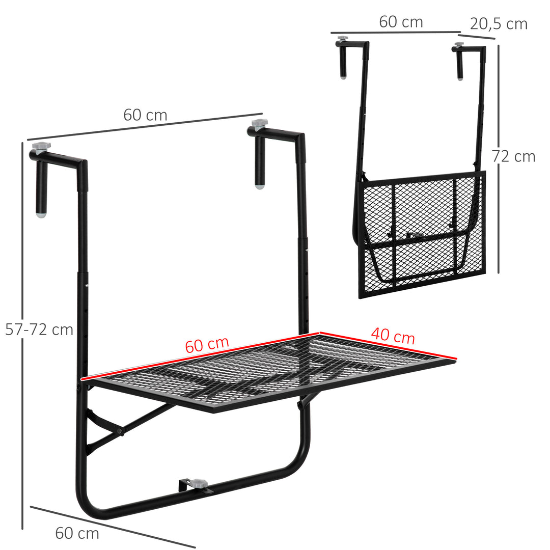 Balcony Hanging Table, Metal Wall Mount Desk, Adjustable Folding Balcony Deck Table for Patio and Garden, Black