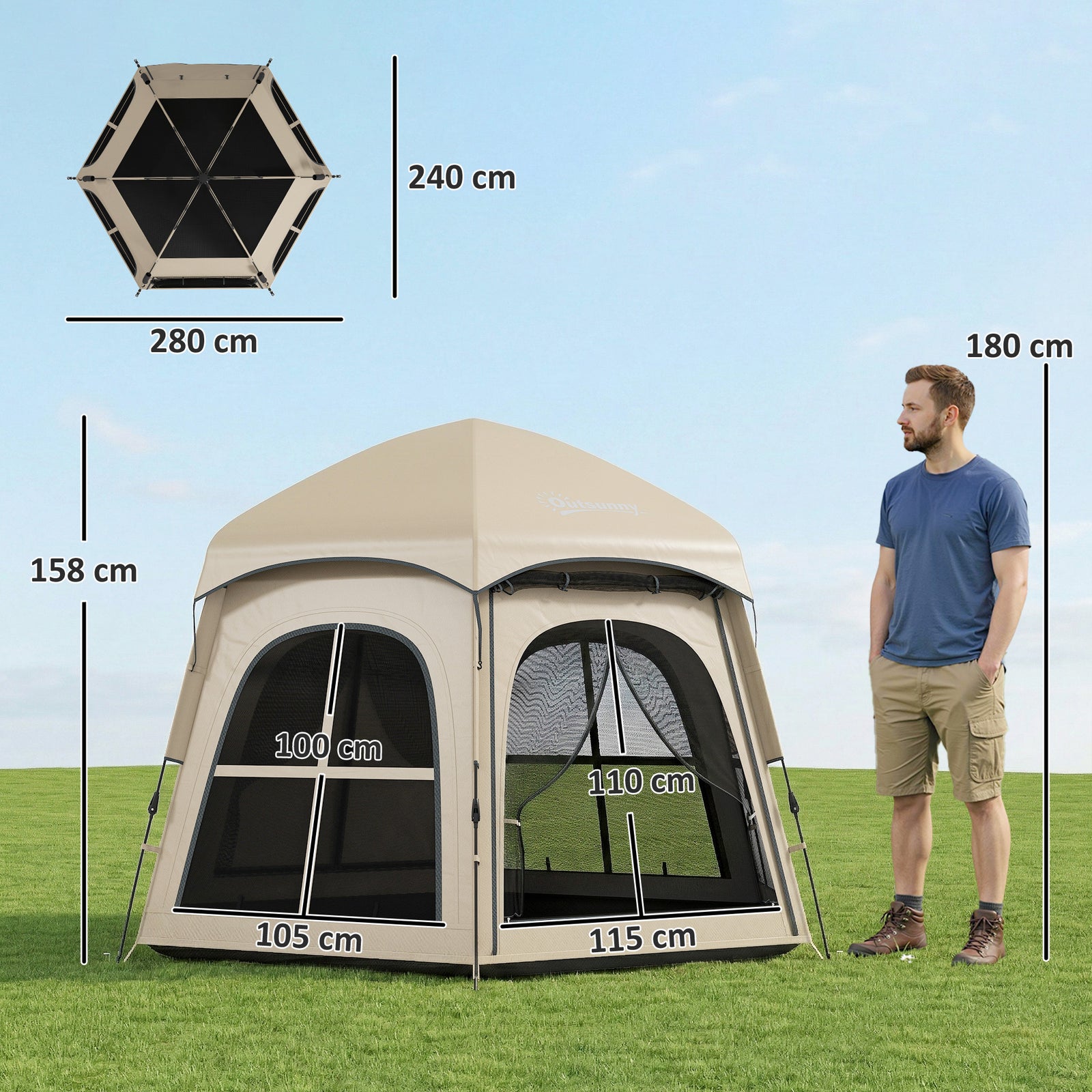 Pop Up Tent 3000mm Waterproof Instant Camping Tent 3-4 Person with 2 D