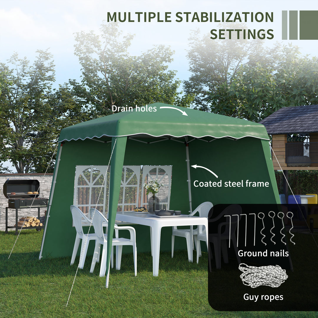 Outsunny Pop Up Gazebo with 2 Sides, Slant Legs and Carry Bag, Height Adjustable UV50+ Party Tent Event Shelter for Garden, Patio, Green