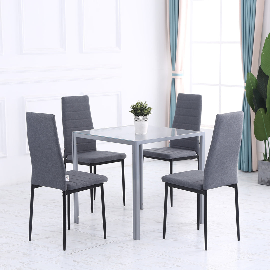 HOMCOM Modern Square Dining Table, Seats 4, with Glass Top & Metal Legs for Dining Room, Living Room, Grey