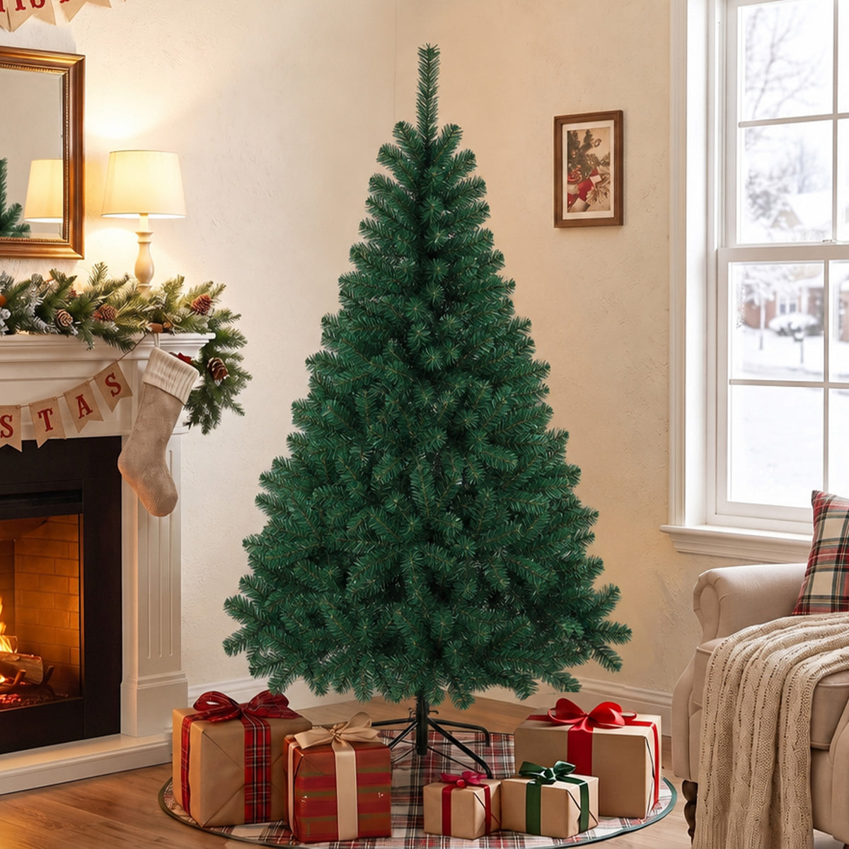 5ft Artificial Christmas Tree, Fir Hinged Xmas Tree with 420 Branch - view 2