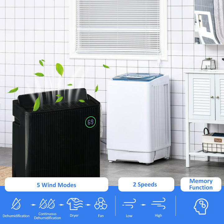 HOMCOM 5500mL Portable Dehumidifier with Air Purifier, UVC, Ioniser, 24H Timer, 5 Modes, 16L/Day, for Home Laundry, Black