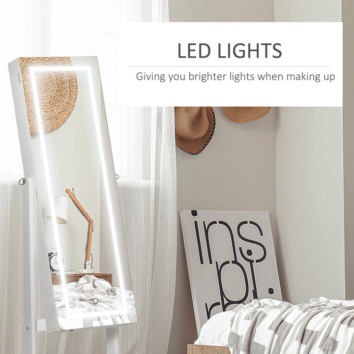 MCL Jewellery Cabinet with LED Light, Lockable Jewellery Organiser with Full-Length Mirror for Bedroom Dressing Room, White