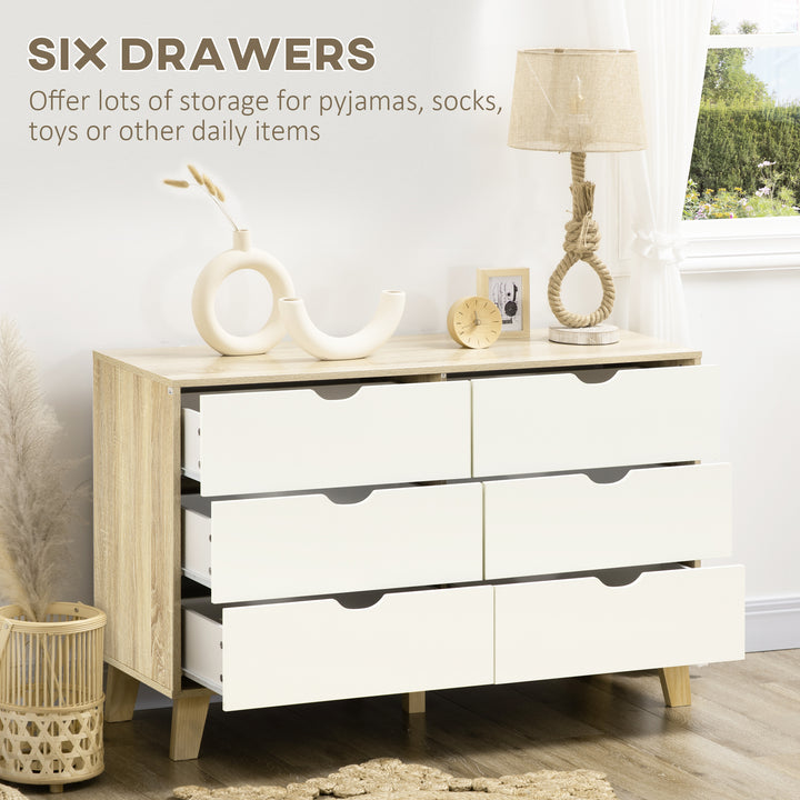 MCL Bedroom Chest of Drawers, Wide 6-Drawer Dresser, Storage Drawer Unit with Wood Legs for Living Room, White and Light Brown