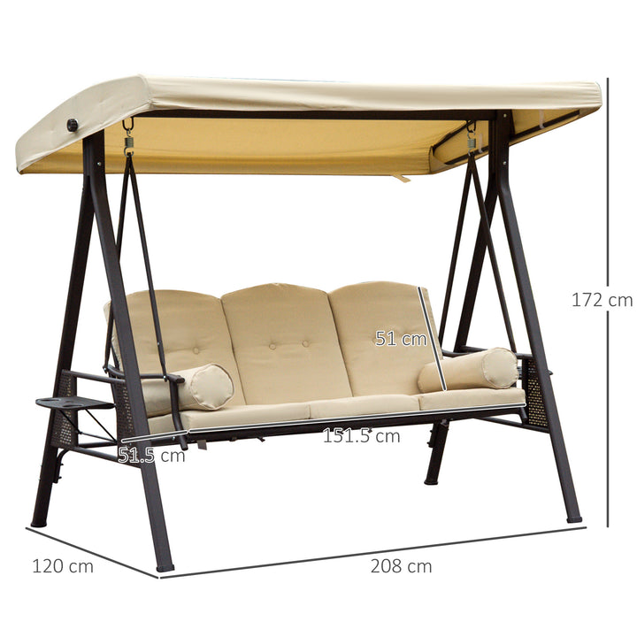 Outsunny Steel Swing Chair Hammock Garden 3 Seater Canopy Cushion Shelter Outdoor Bench Beige