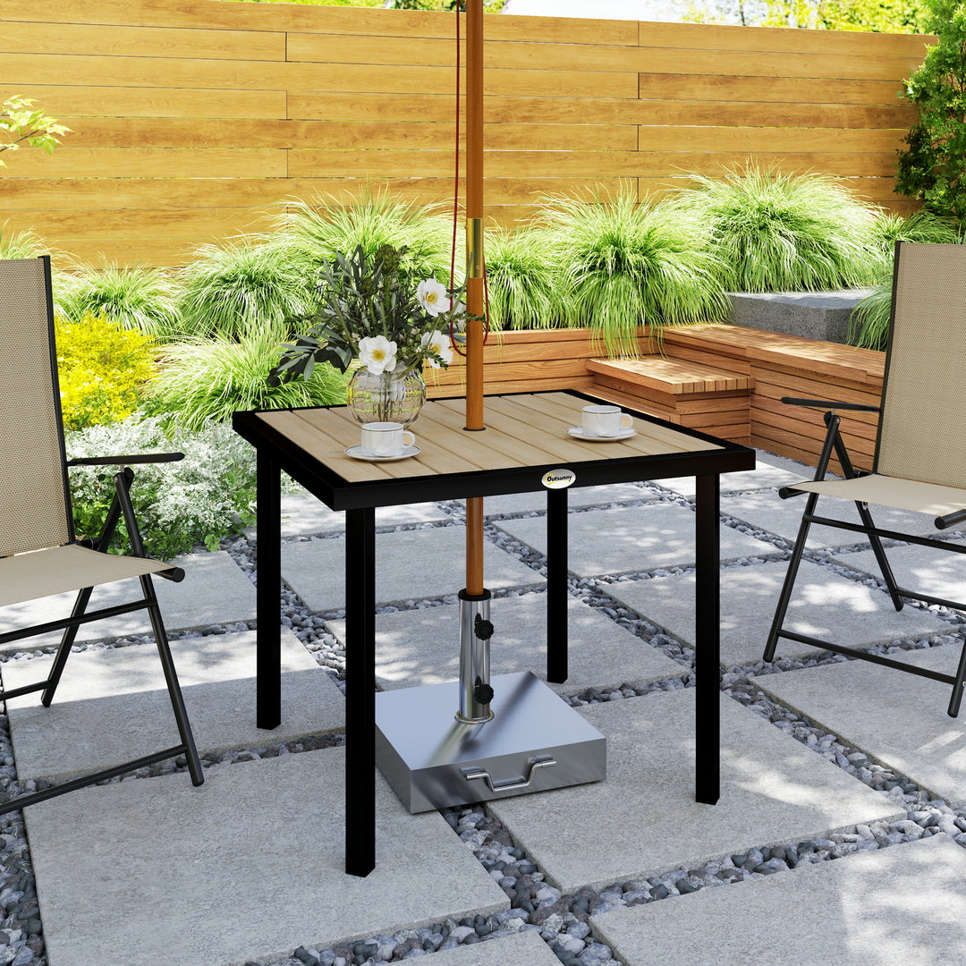 Square Garden Dining Table with 5.4cm Parasol Hole, Slatted Top, Metal Frame, 86 x 86 x 71cm, Brown