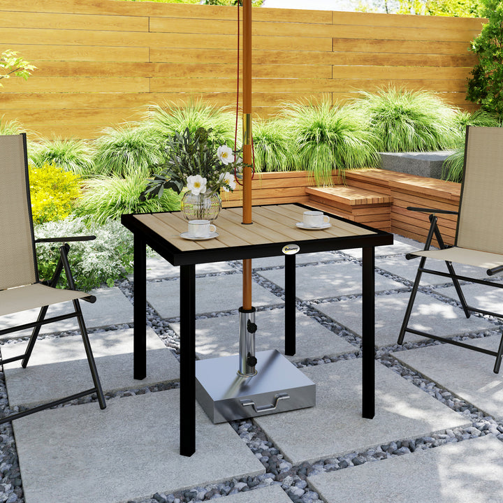Square Garden Dining Table with 5.4cm Parasol Hole, Slatted Top, Metal Frame, 86 x 86 x 71cm, Brown