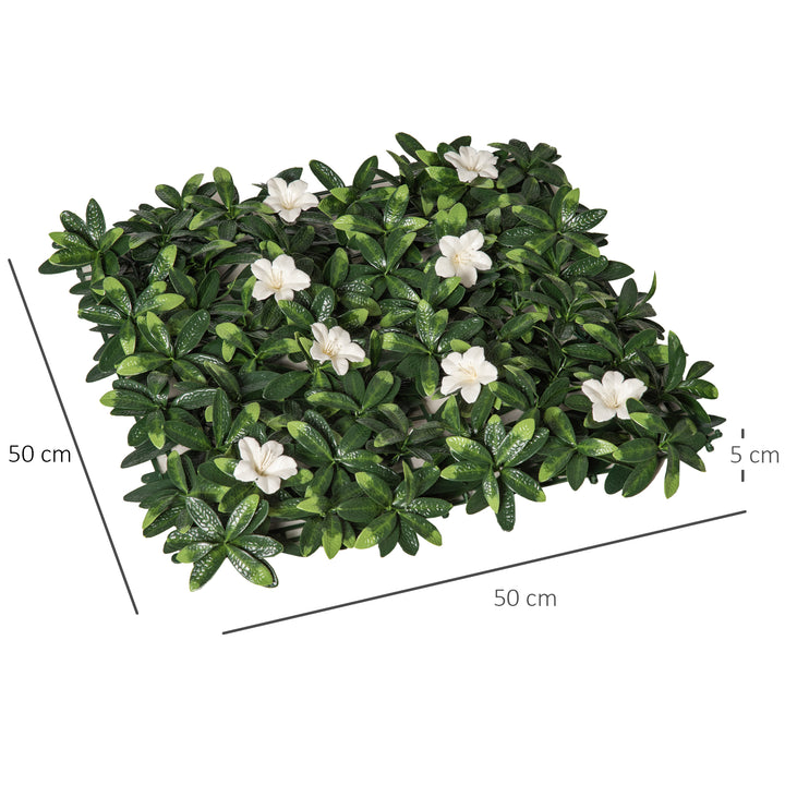 12PCS Artificial Boxwood Wall Panels 50cm x 50cm Rhododendron Privacy Fence Screen Faux Hedge Greenery Backdrop for Home Garden Backyard Balcony
