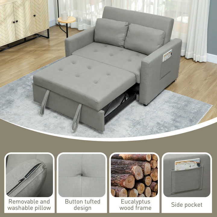 Velvet-Feel Two-Seater Sofa Bed - Light Grey