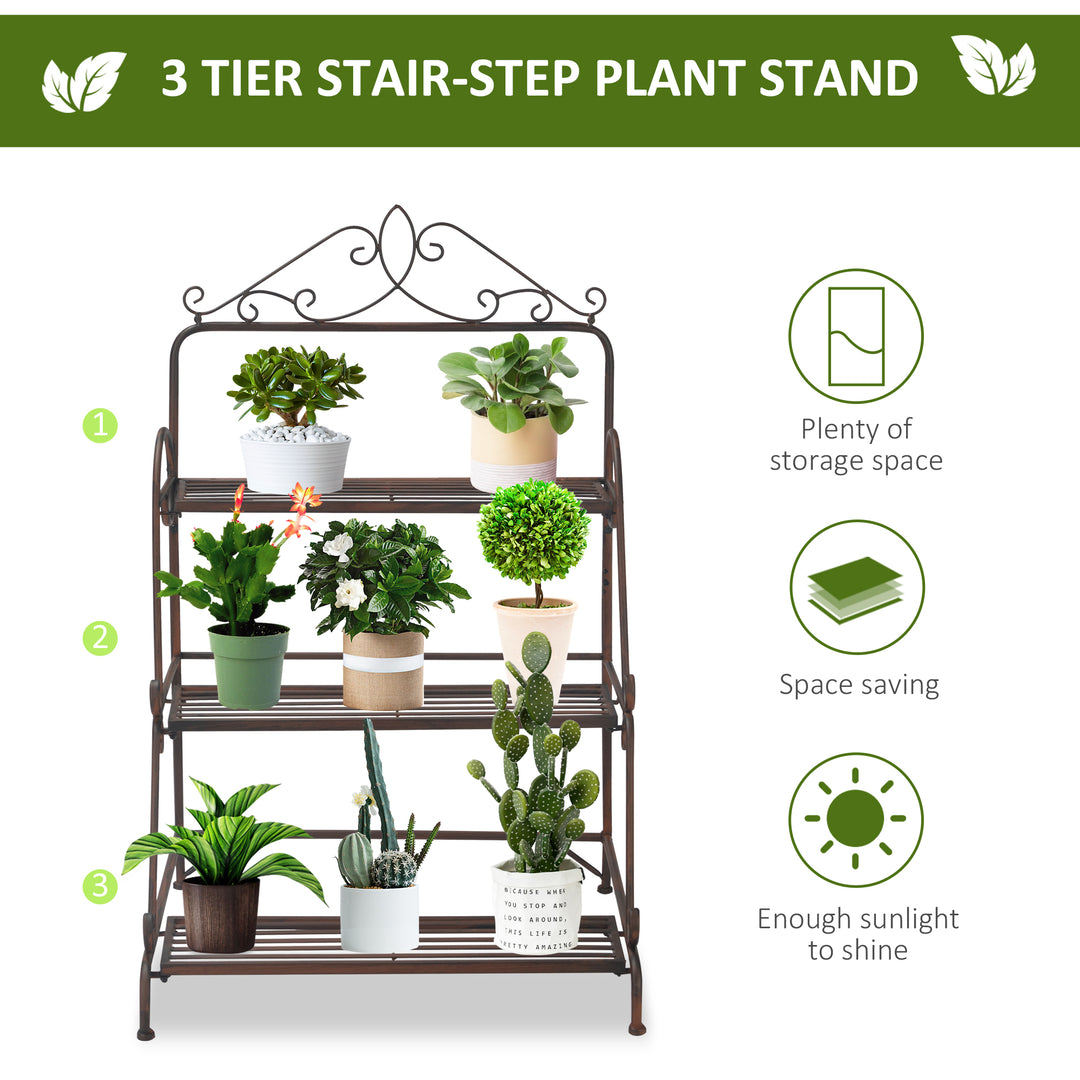 MCL 3 Tier Stair Style Metal Plant Stand, Flower Pot Holder Display Shelf, Storage Organizer Rack for Indoor Outdoor Patio Balcony Yard