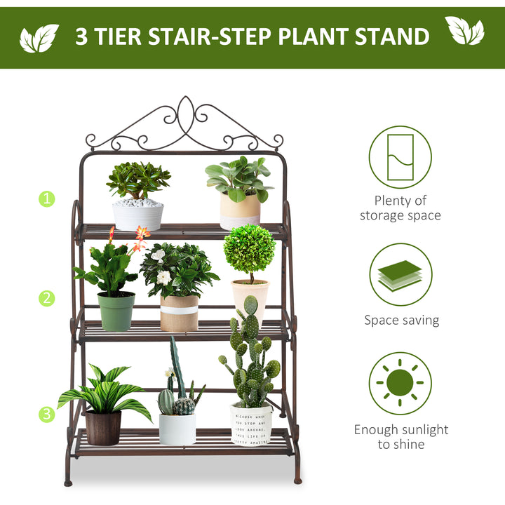 MCL 3 Tier Stair Style Metal Plant Stand, Flower Pot Holder Display Shelf, Storage Organizer Rack for Indoor Outdoor Patio Balcony Yard