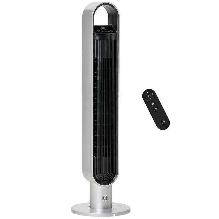 HOMCOM Oscillating Tower Fan for Bedroom with Anion, 3 Speed, 12h Timer, LED Sensor Panel, Remote Controller, 39", Silver