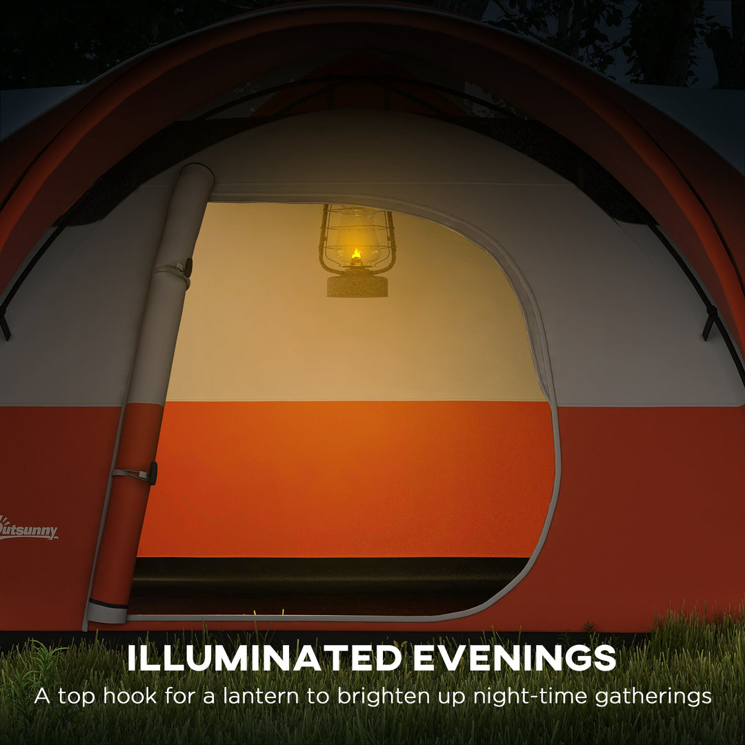 3000mm Waterproof Camping Tent for 5-6 Man, Family Tent with Porch and Sewn in Groundsheet, Portable with Bag, Orange