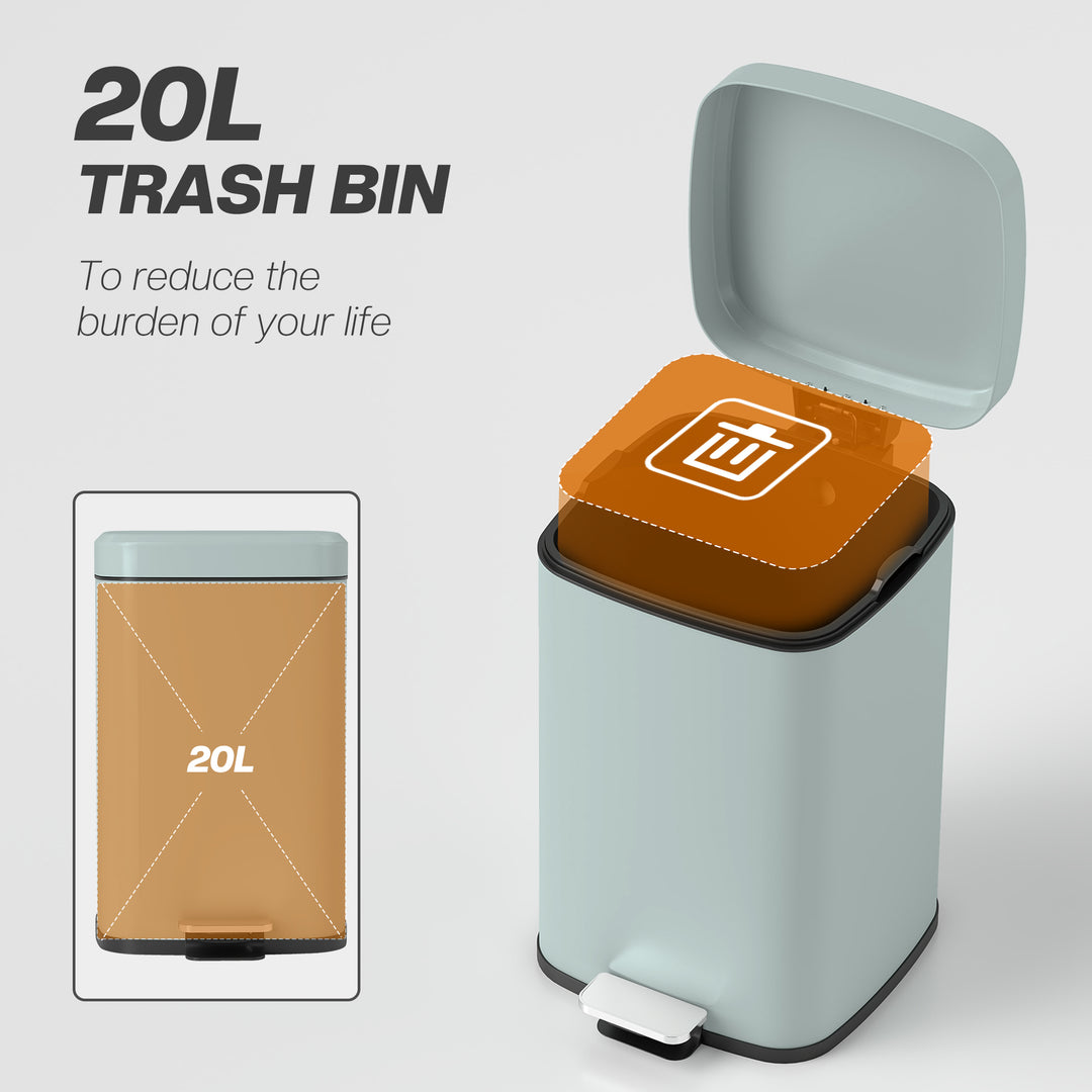 20L Modern Boxy Metal Home Kitchen Bin - Light Green